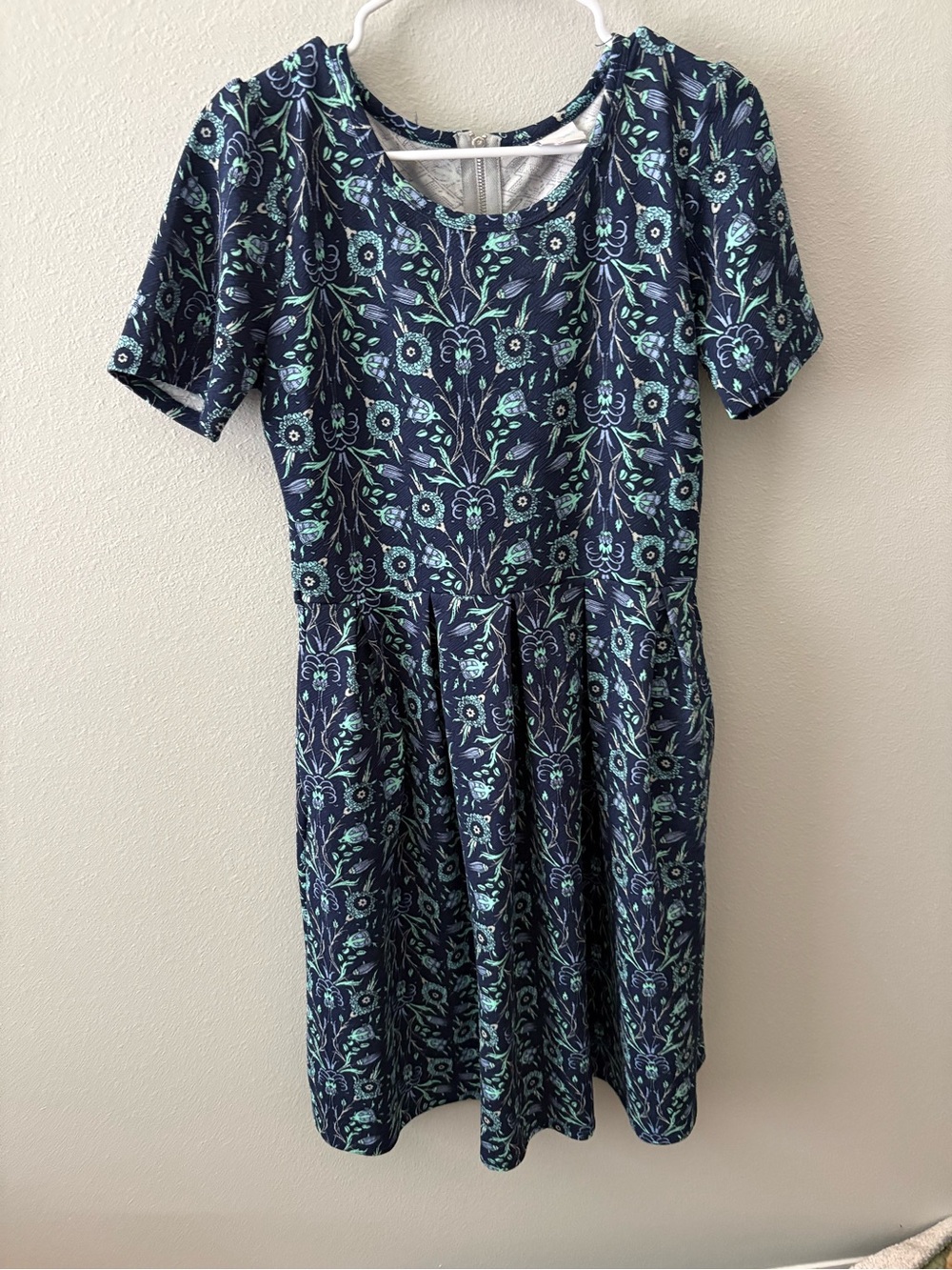 LuLaRoe Navy Dress with Mint Floral Print